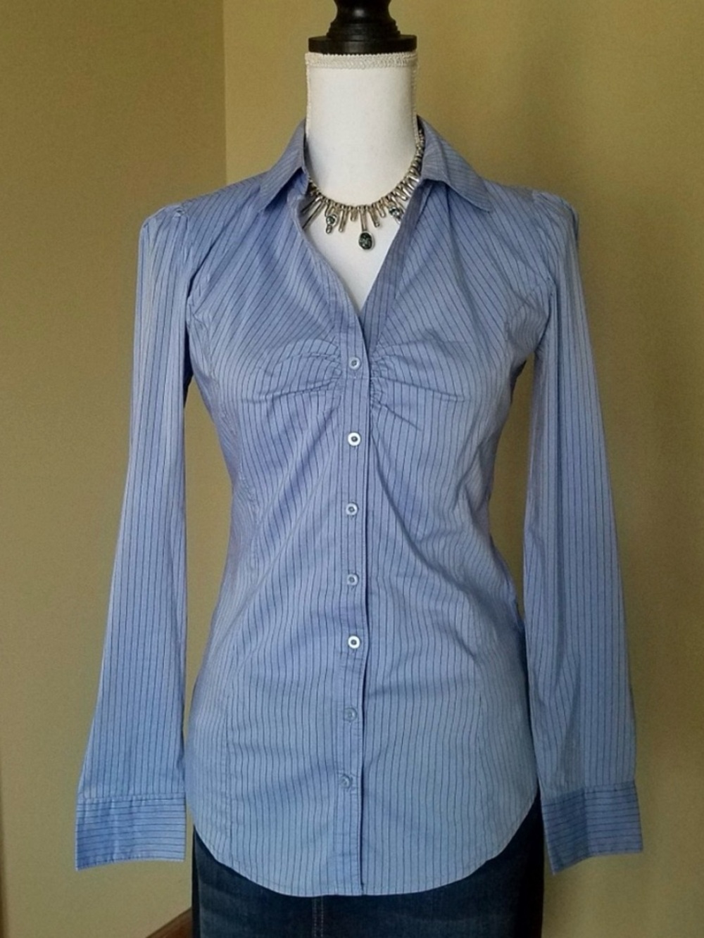 Sexy Fitted Stradivarius Light blue Pinstripe Shirt from Spain